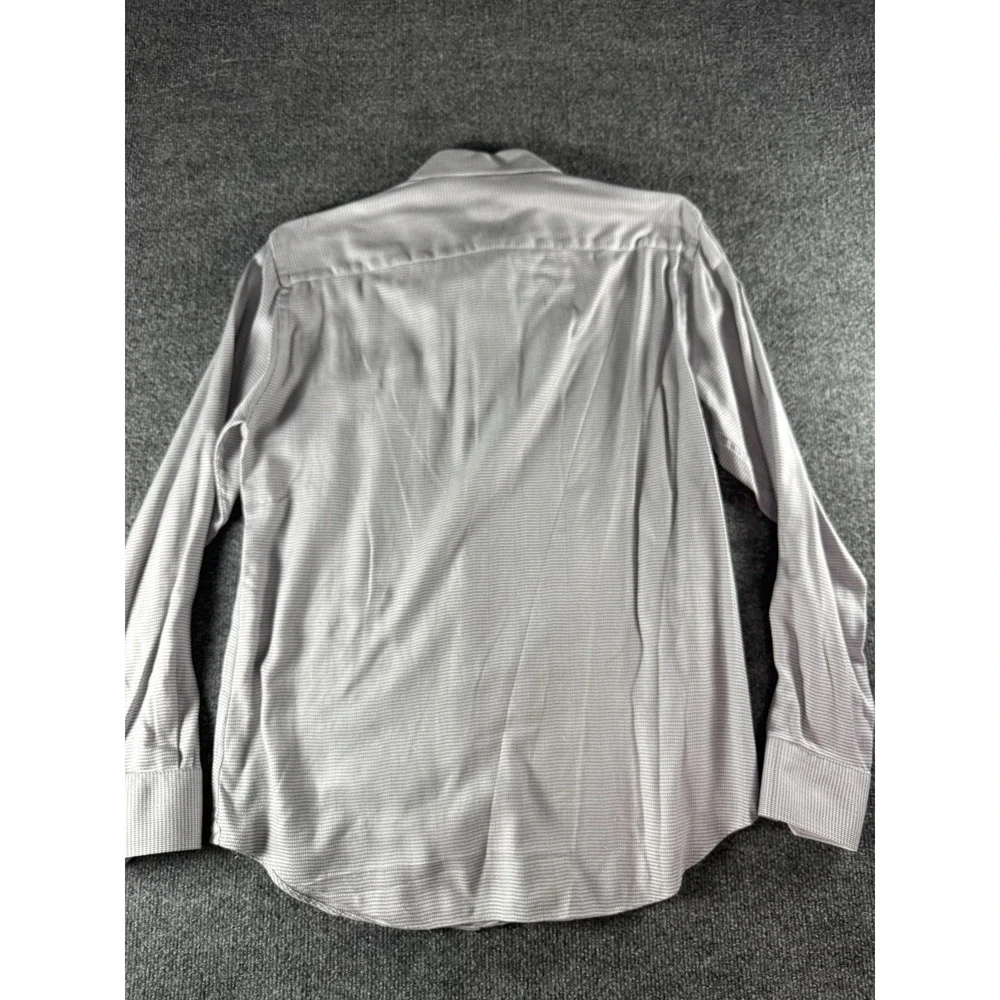 Bugatchi Uomo Mens 15.5 39 Gray Micro Check Cotton Dress Shirt Long Sleeve